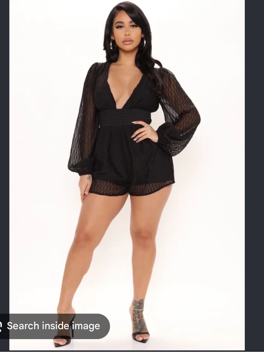 Fashion Nova Black Deep V Long Sleeve Romper